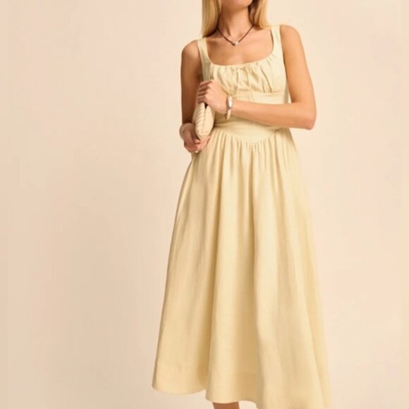 NEW Reformation Balia Linen Midi Dress in Parmesan Light Yellow | US 2 UK 6 - Picture 1 of 16